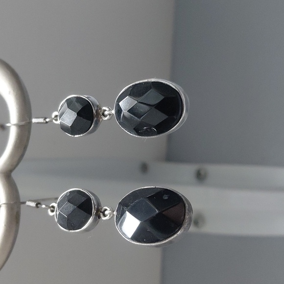 Charles Albert Black Onyx And Sterling Silver Dangle Earrings - Picture 3 of 5